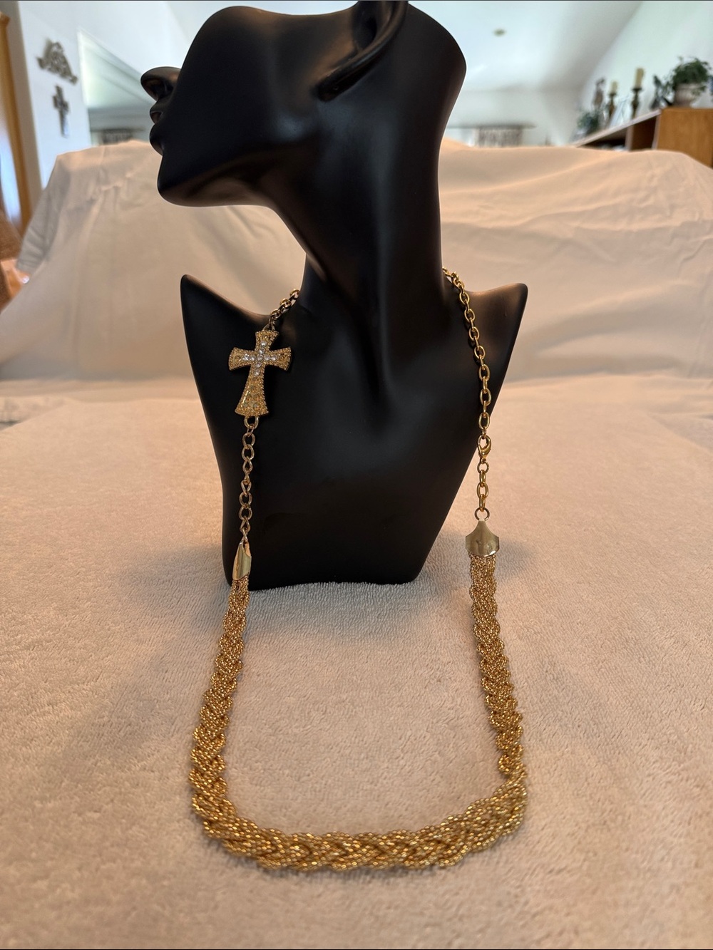 Gold Cross Pendant Twisted Rope Necklace - Women Jewelry